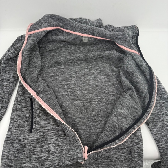 Roxy Sweater Women XL Heather Gray Full Zip High Neck Hooded Fleece Pockets - Picture 7 of 12
